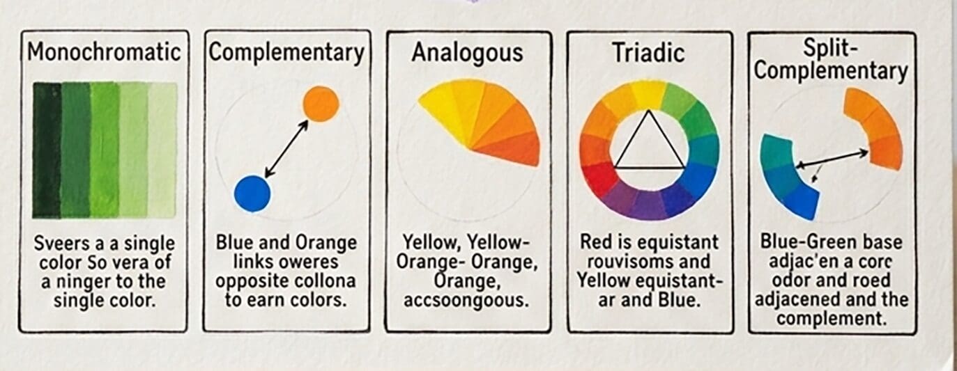 chart showing the most common types of color harmony