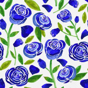 watercolor roses in indigo