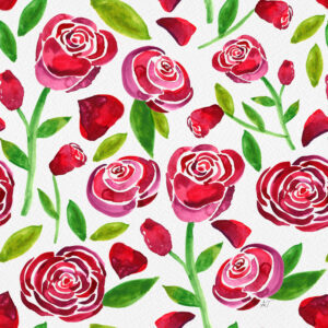 watercolor roses in red