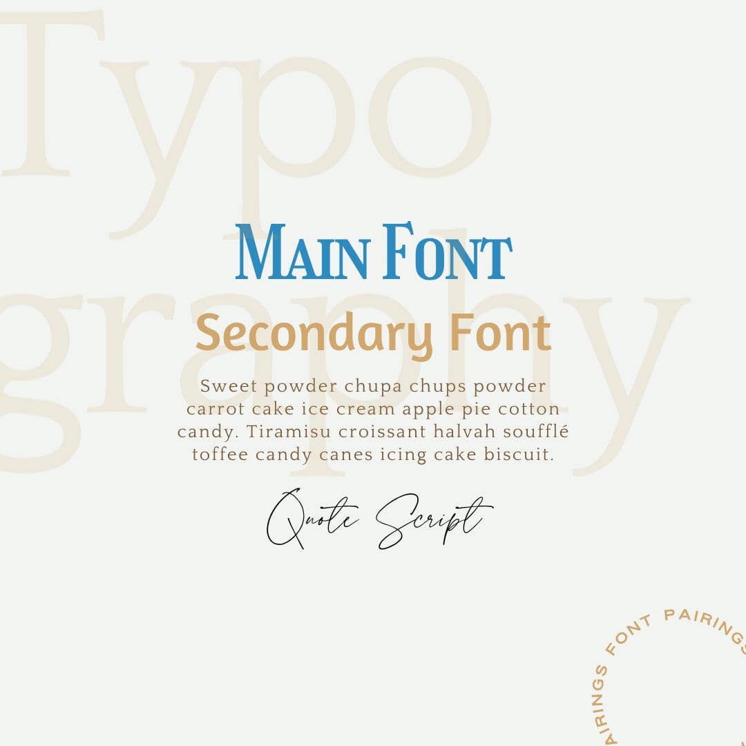 image containing the typography choices for the main, secondary, paragraph, and accent fonts.